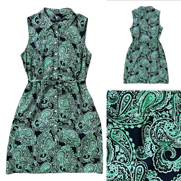 TOMMY HILFIGER Shirtdress Green BLUE paisley NWT Size 8 - Picture 3 of 6